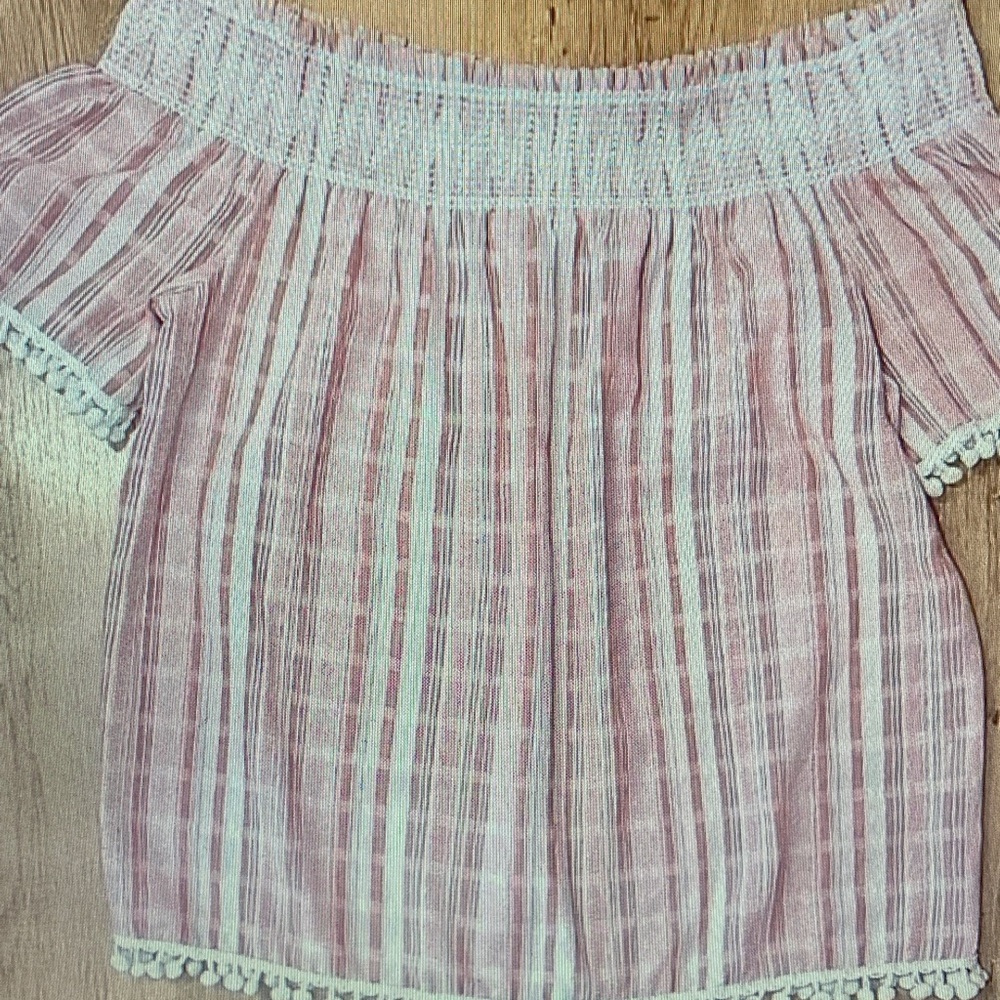 Smocked Off-Shoulder Stripe Blouse in Pink